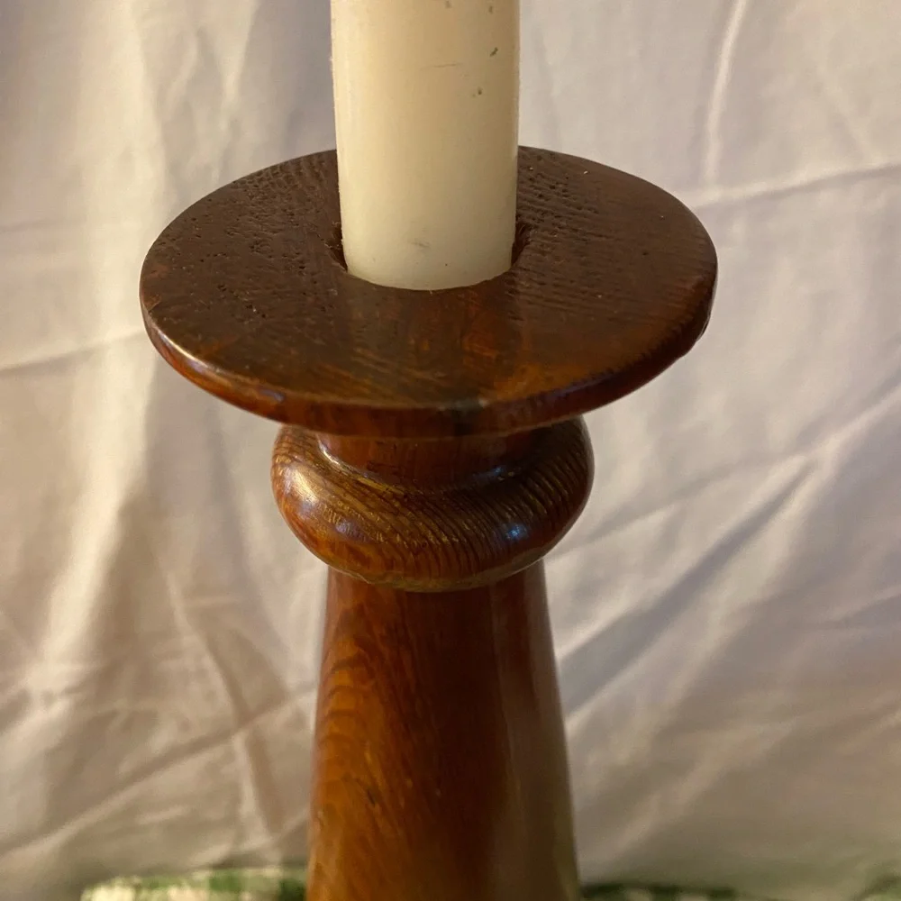 Vintage Turned Wood Candlestick Holder 14.75” Tall Farmhouse Mantle Cottagecore